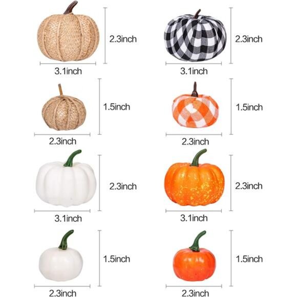 16 PCS Fall Decor Assorted Sizes Artificial Pumpkins Burlap Faux Foam - Picture 3 of 7